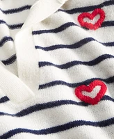 Charter Club Women's Cashmere Striped Heart-Embroidered Polo Sweater, Created for Macy's