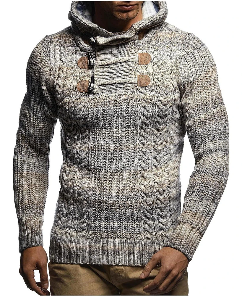 Leif Nelson Men's Knit Hoodie with Toggle Closures – High Collar Design