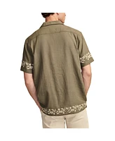 Lucky brand Men's Embroidered Camp Collar Short Sleeve Shirt