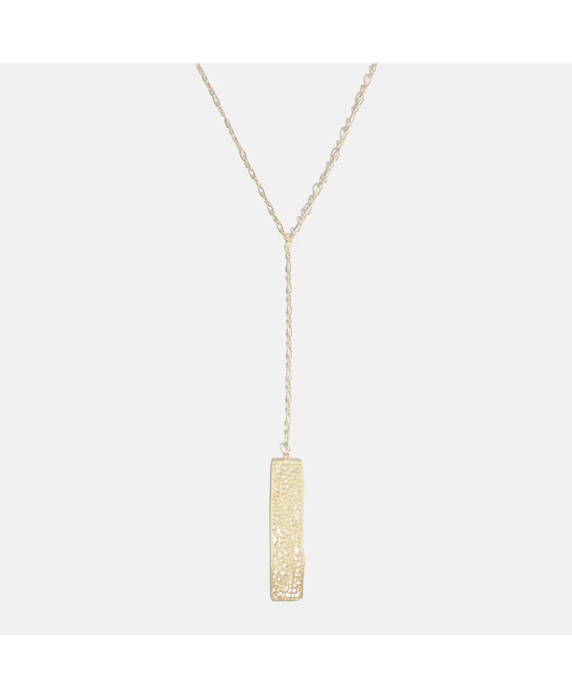 sanctuaire Rectangle Geometric Floral Pendant Y Necklace Gold