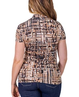 24seven Comfort Apparel Print Short Sleeve V Neck Wrap Top