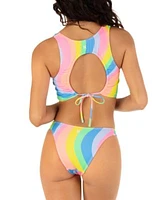 Hurley Juniors Wave Print Square Neck Bikini Top High Leg Bottoms