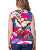 24seven Comfort Apparel Print Pleated Crew Neckline Back Closure Sleeveless Top