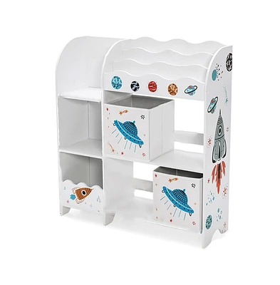 Slickblue Kids Toy and Book Organizer Children Wooden Storage Cabinet with Storage Bins-ufo