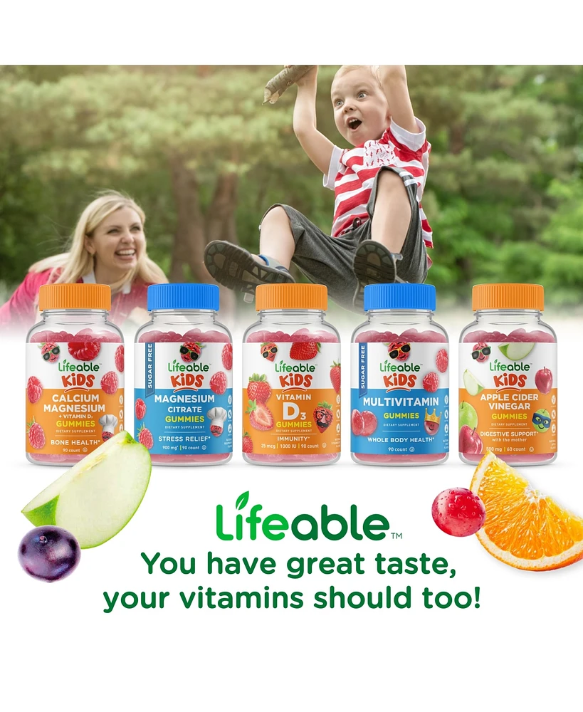 Life able Calcium 500 mg with Vitamin D3 1000 Iu Gummies for Kids - Natural Flavor Vitamin Supplements - Gluten Free Gmo-Free Chewable
