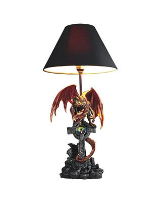 Fc Design 24.5"H Red Dragon Sitting on Cross Table Lamp Home Decor Perfect Gift for House Warming, Holidays and Birthdays