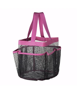 Yescom Portable Mesh Shower Caddy Tote 8 Pockets Bathroom Carry Bag Pink/Black Opt