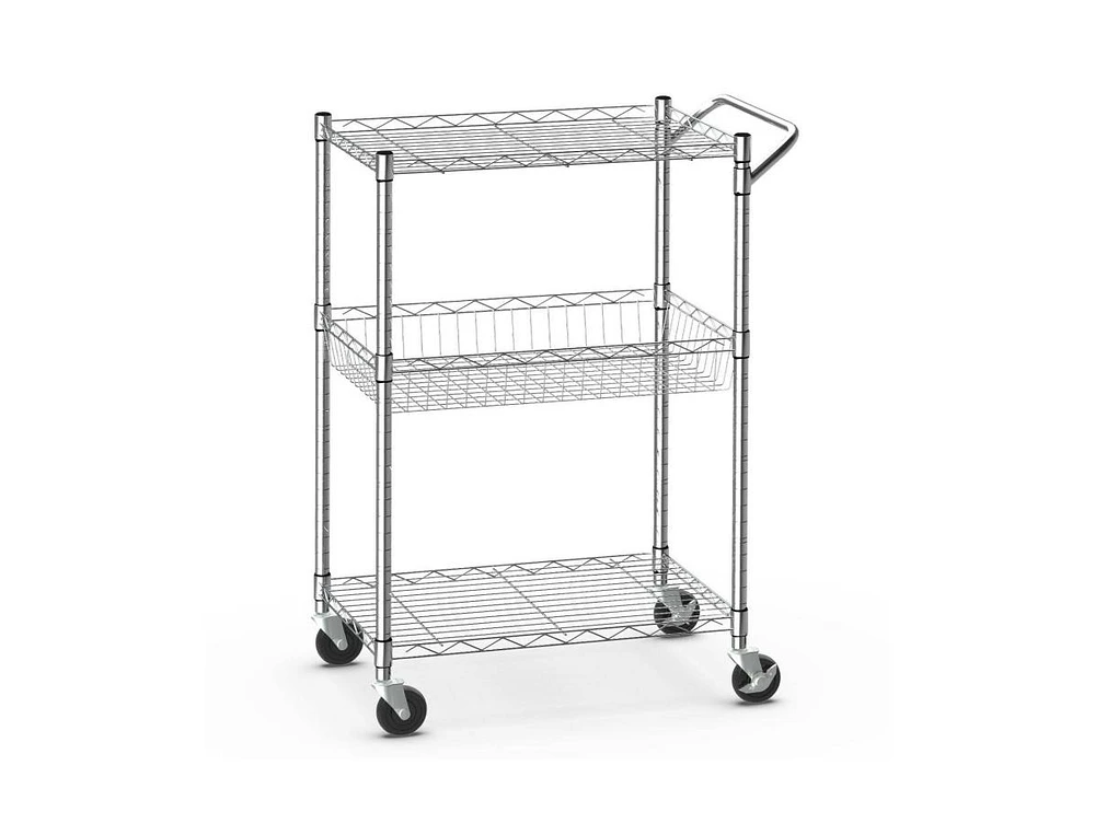 Slickblue 3-Tier Rolling Utility Cart with Handle Bar and Adjustable Shelves