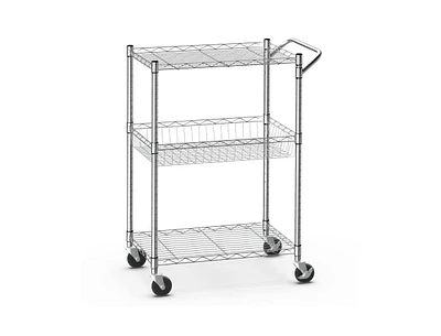 Slickblue 3-Tier Rolling Utility Cart with Handle Bar and Adjustable Shelves