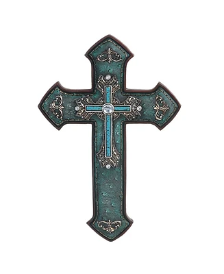 Fc Design 12"H Decorative Wall Cross with Turquoise Statue Home Decor Perfect Gift for House Warming, Holidays and Birthdays
