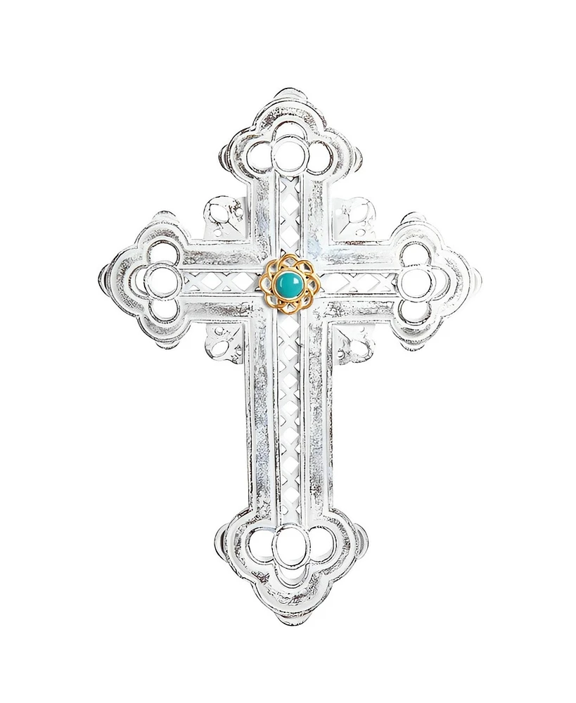 Fc Design 13.5"H Silver Cross Wall Plaque with Turquoise Stone Holy Home Decor Perfect Gift for House Warming, Holidays and Birthdays
