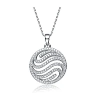 Genevive Cubic Zirconia Sterling Silver White Gold Plated Swirl Design Round Drop Pendant