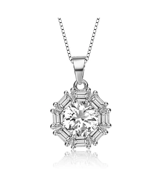 Genevive Sterling Silver White Gold Plated with Cubic Zirconia Round Ball Pendant
