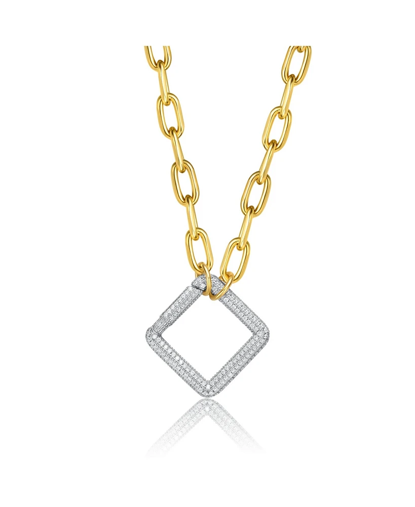 Genevive 14k Gold-plated Elegant Chain With Glitterings Triangle Sterling Silver Pendant Necklace Cubic Zirconia