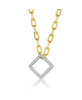 Genevive 14k Gold-plated Elegant Chain With Glitterings Triangle Sterling Silver Pendant Necklace Cubic Zirconia