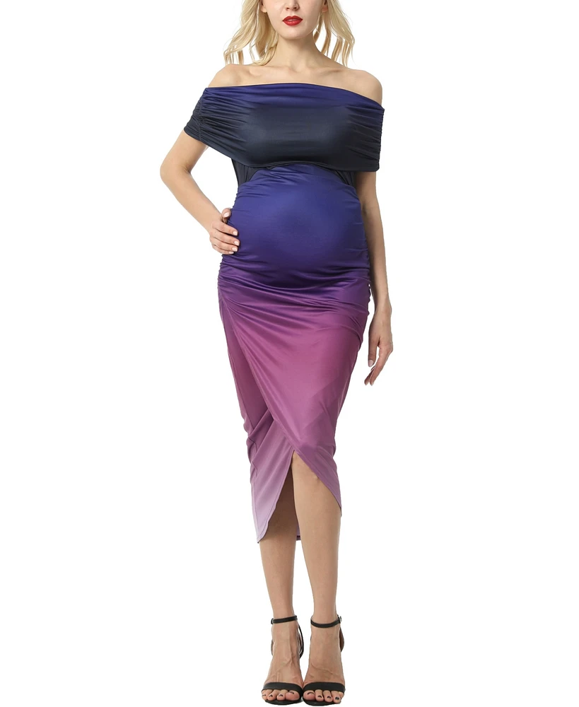 kimi + kai Maternity Off-the-Shoulder Tulip Hem Ombre Dress