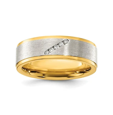 Chisel Titanium Polished Yellow Ip-plated with Cz Brushed Band Ring