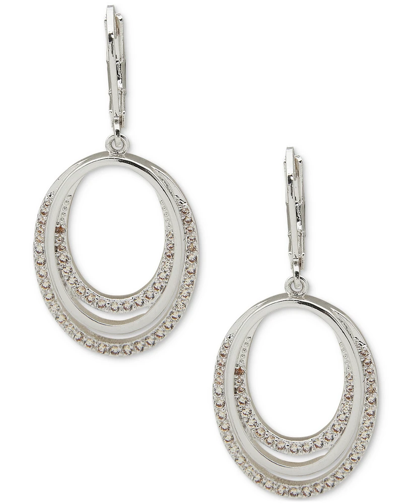 Anne Klein Silver-Tone Pave Open Oval Drop Earrings