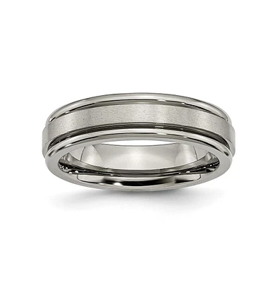 Chisel Titanium Satin and Polished Grooved Edge Wedding Band Ring