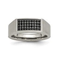 Chisel Titanium Brushed and Polished Black Ip-plated Cz Signet Ring