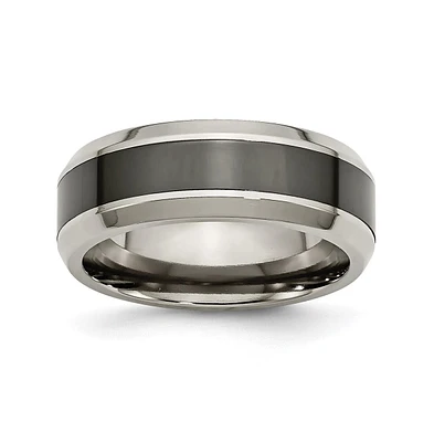 Chisel Titanium Black Ceramic Center Beveled Wedding Band Ring