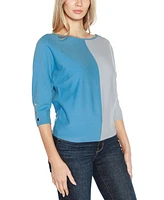 Belldini Women's Colorblock 3/4-Sleeve Dolman Sweater