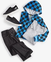 Epic Threads Little Big Boys Checkerboard Zip Up Hoodie Core T Shirt Slim Fit Brooklyn Jeans I.N.C International Concepts Grayson Lace Up Shoes