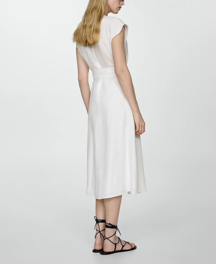Mango Women's Bow Linen-Blend Dress