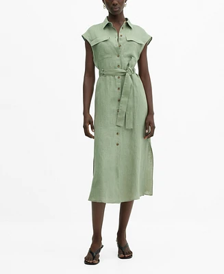 Mango Women's 100% Linen Shirty Dress