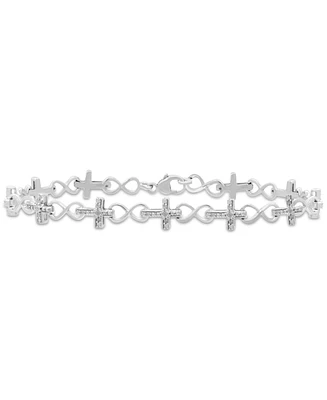 Diamond Cross & Infinity Link Bracelet (1/6 ct. t.w.) in Sterling Silver