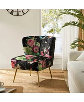 Tufted Floral Fabric Accent Chair with Gold Metal Legs for Living Room
