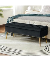 Modern Velvet Storage Ottoman Bench for Living Room Dining
