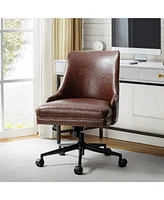 Faux Leather Home Office Chair with Nailhead, Adjustable Height