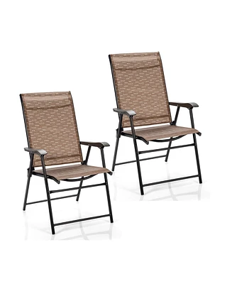 Sugift 2 Pieces Outdoor Patio Folding Chair with Armrest for Camping Garden