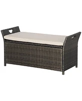 Outsunny 27 Gallon Pe Rattan Wicker Storage Bench, Large Outdoor Patio Box