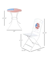 Outsunny 3 Piece Outdoor Patio Dining Bistro Set, 2 Folding Chairs, American Flag Stone Mosaic, Folding Center Table for Garden, Poolside, Porch