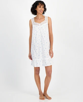 Charter Club Women's Cotton Floral Lace-Trim Chemise, Created for Macy's