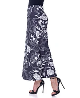 24seven Comfort Apparel Print Floral Elastic Waist Ankle Length Comfortable Maxi Skirt