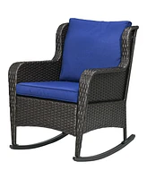 Outsunny 2 PCs Outdoor Pe Rattan Rocking Chairs, Wicker Porch Rockers with Cushions