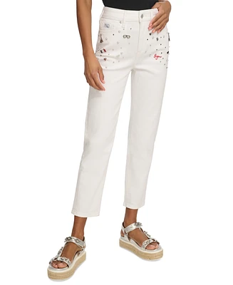 Karl Lagerfeld Paris Women's Embellished Straight-Fit Jeans