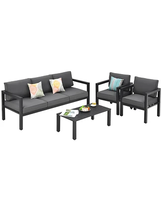 Sugift 4 Pieces Set Outdoor Furniture Set for Backyard and Poolside