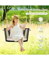 Sugift Single Person Hanging Seat with Woven Rattan Backrest for Backyard