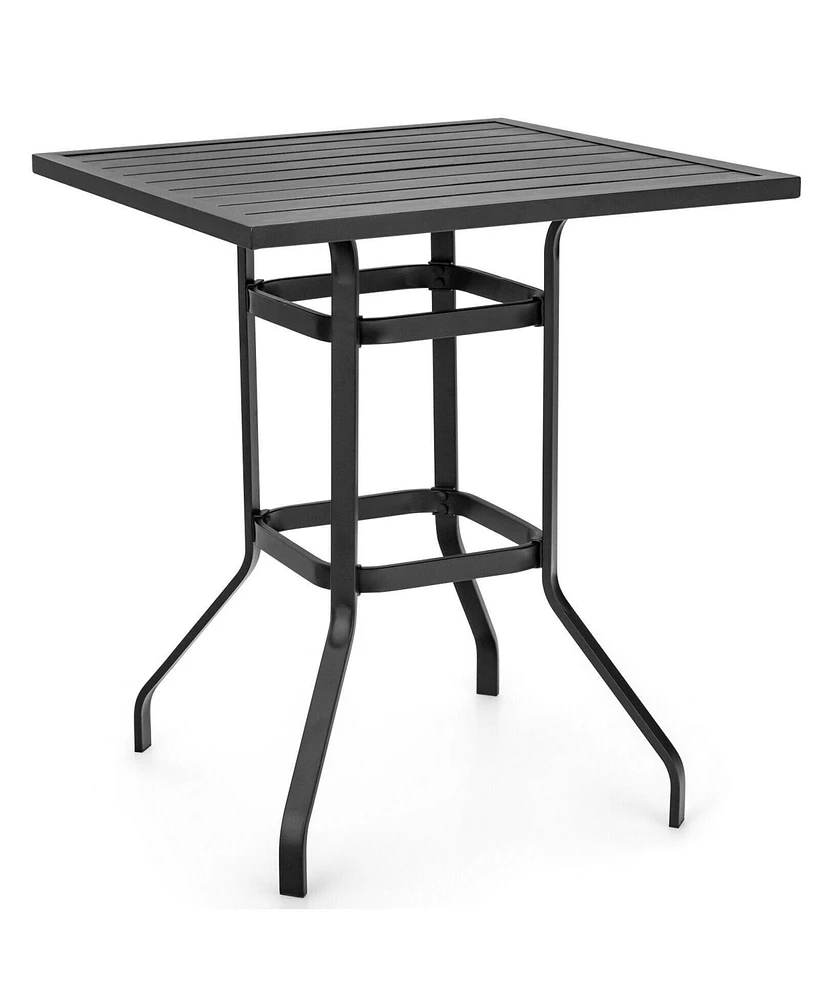 Sugift 32 Inches Outdoor Steel Square Bar Table with Powder-Coated Tabletop