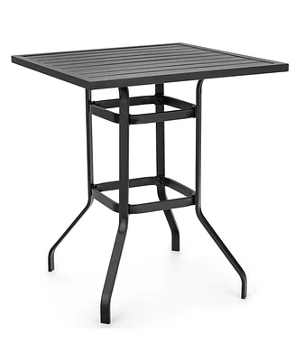 Sugift 32 Inches Outdoor Steel Square Bar Table with Powder-Coated Tabletop
