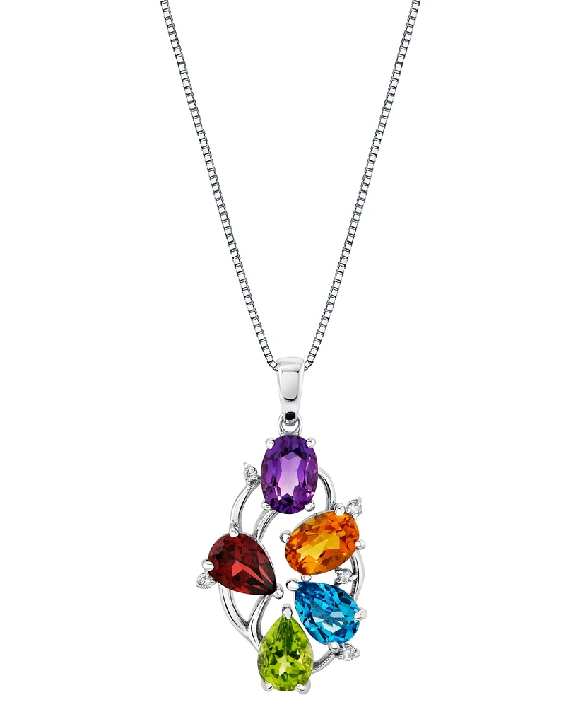 Multi-Gemstone (4-1/10 ct. t.w.) & Diamond Accent Openwork Cluster 18" Pendant Necklace in Sterling Silver