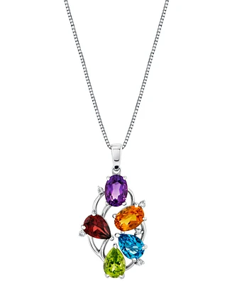 Multi-Gemstone (4-1/10 ct. t.w.) & Diamond Accent Openwork Cluster 18" Pendant Necklace in Sterling Silver