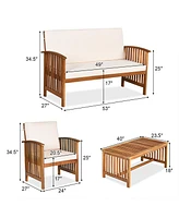 Inolait Sugift 4 Pieces Patio Solid Wood Furniture Set with Water Resistant Cushions