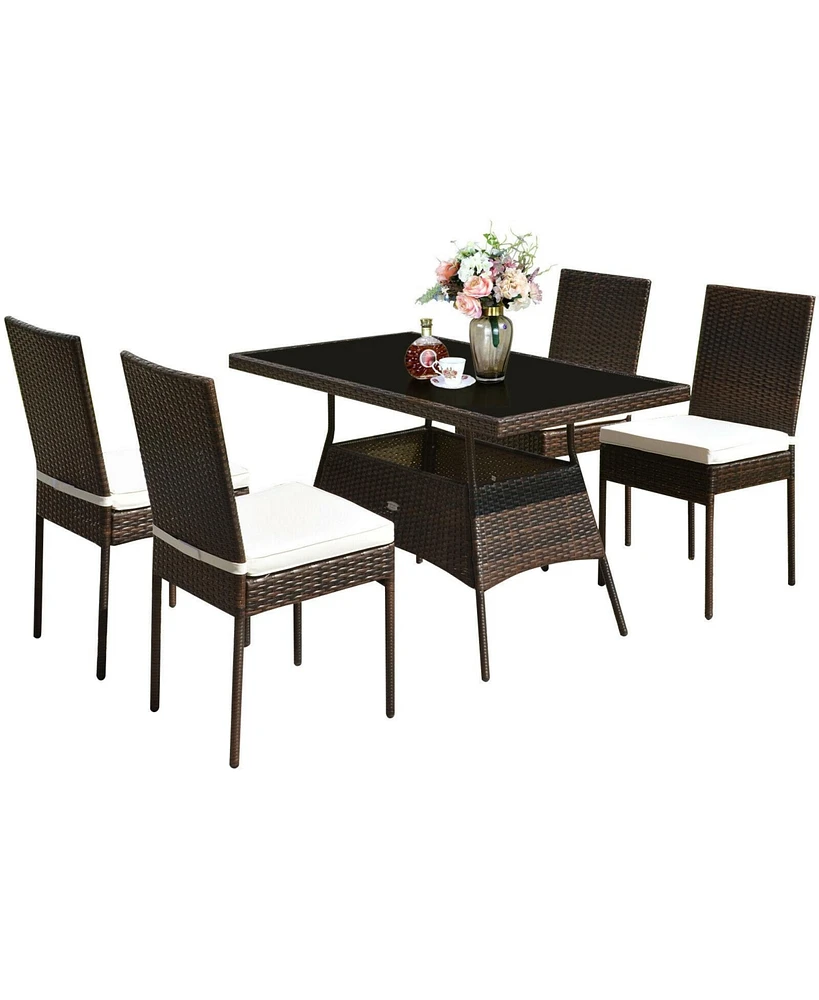 Sugift 5 Pieces Rattan Dining Set with Glass Table and High Back Chair