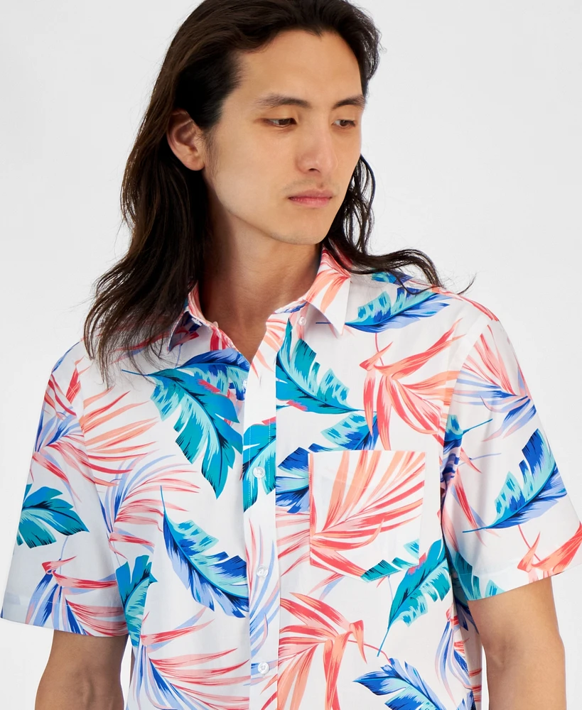 Club Room Men's Summer Leaf Regular-Fit Stretch Tropical-Print Button-Down Poplin Shirt, Created for Macy's