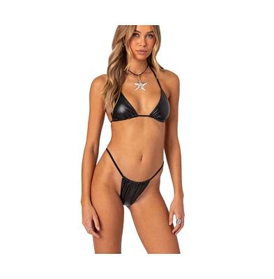 Edikted Women's Bruna Faux Leather Triangle Bikini Top